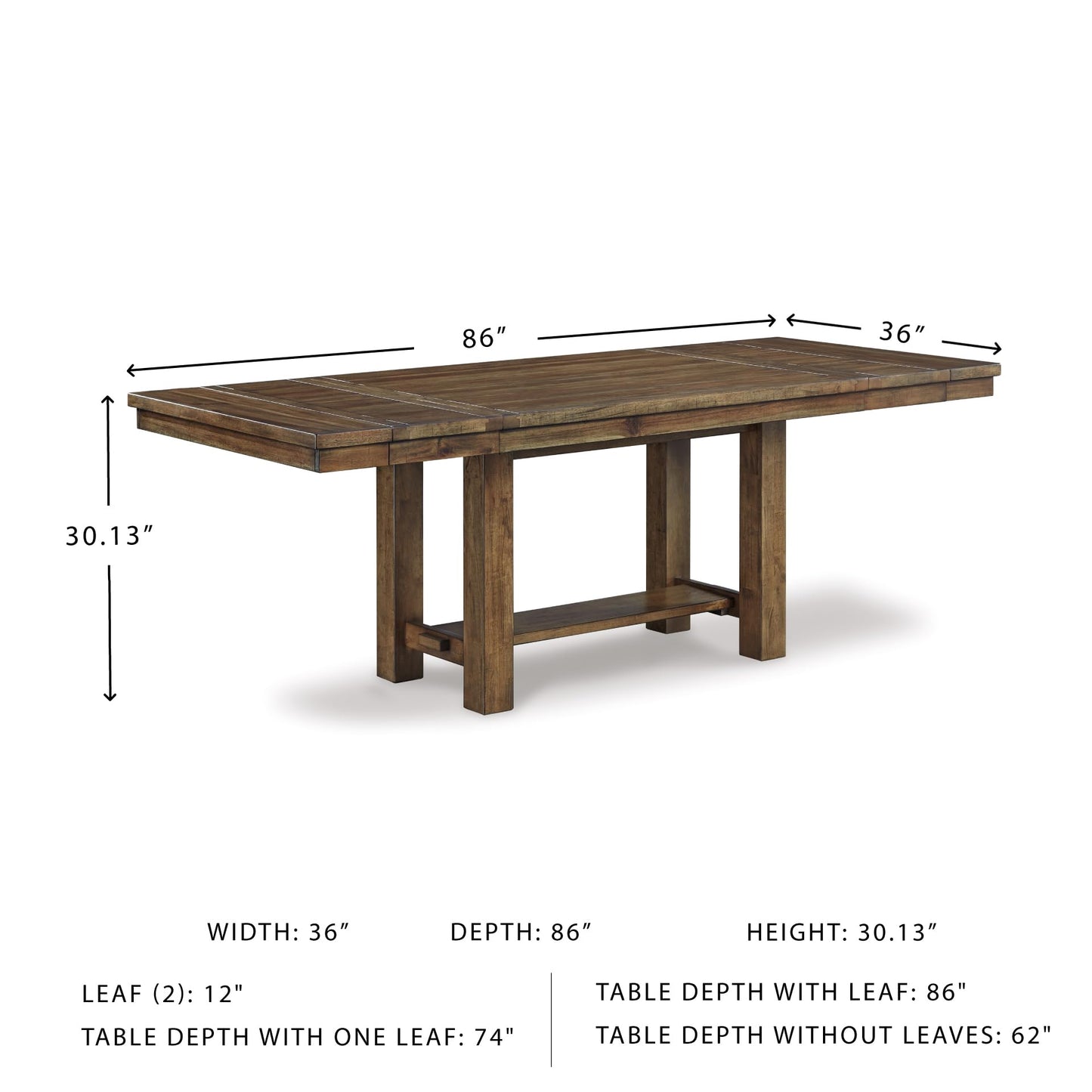 Signature Design by Ashley Moriville Rectangular Dining Extension Table, 2 Extension Leaves, Seats 8, 36" W x 86" D x 30.13" H, Wood & Acacia Veneer, Brown