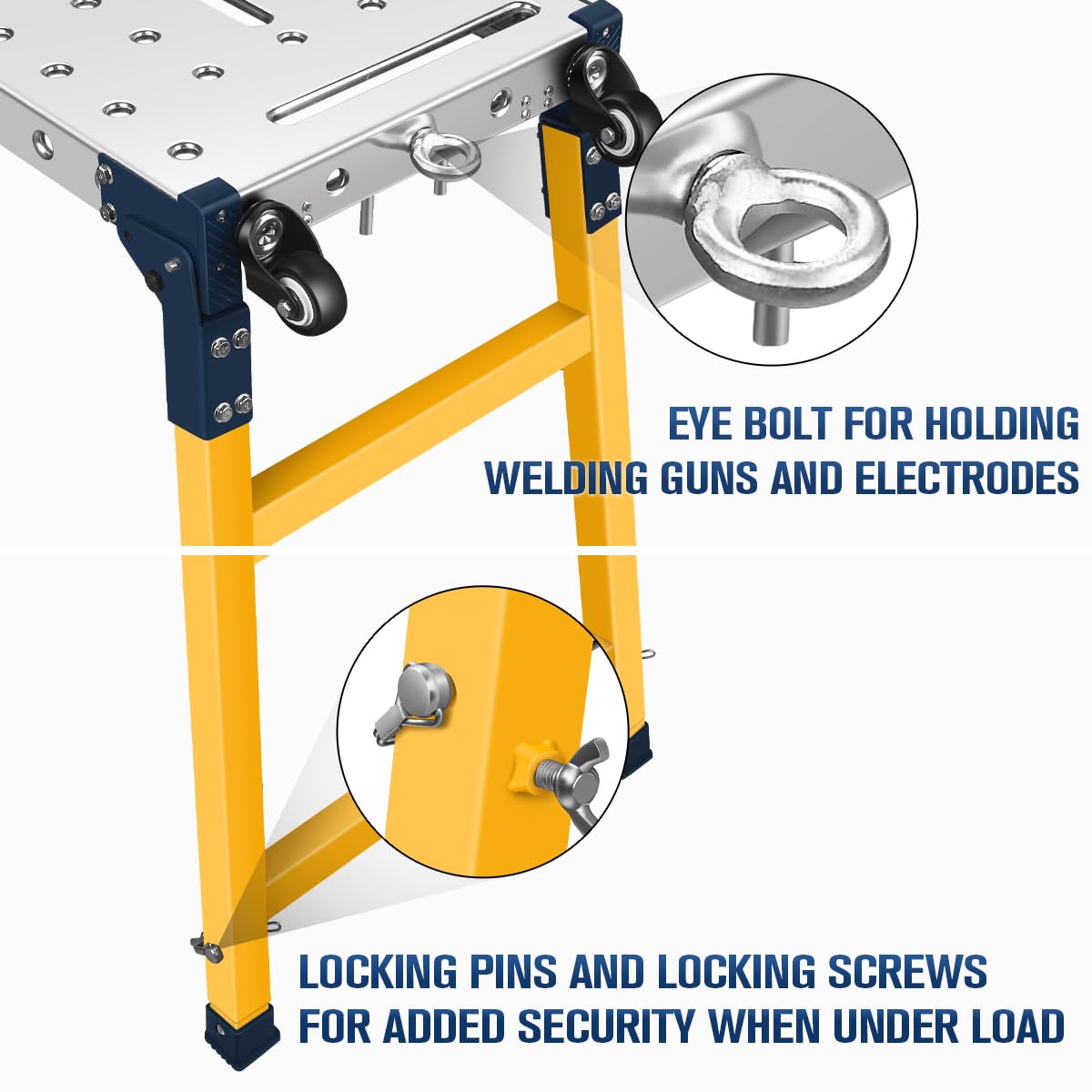 FUNTECK Versatile Portable Steel Work Platform and Welding Table with Casters | 55 x 14-inch Galvanized Tabletop | 1100 lbs. Load Capacity | Adjustable Height