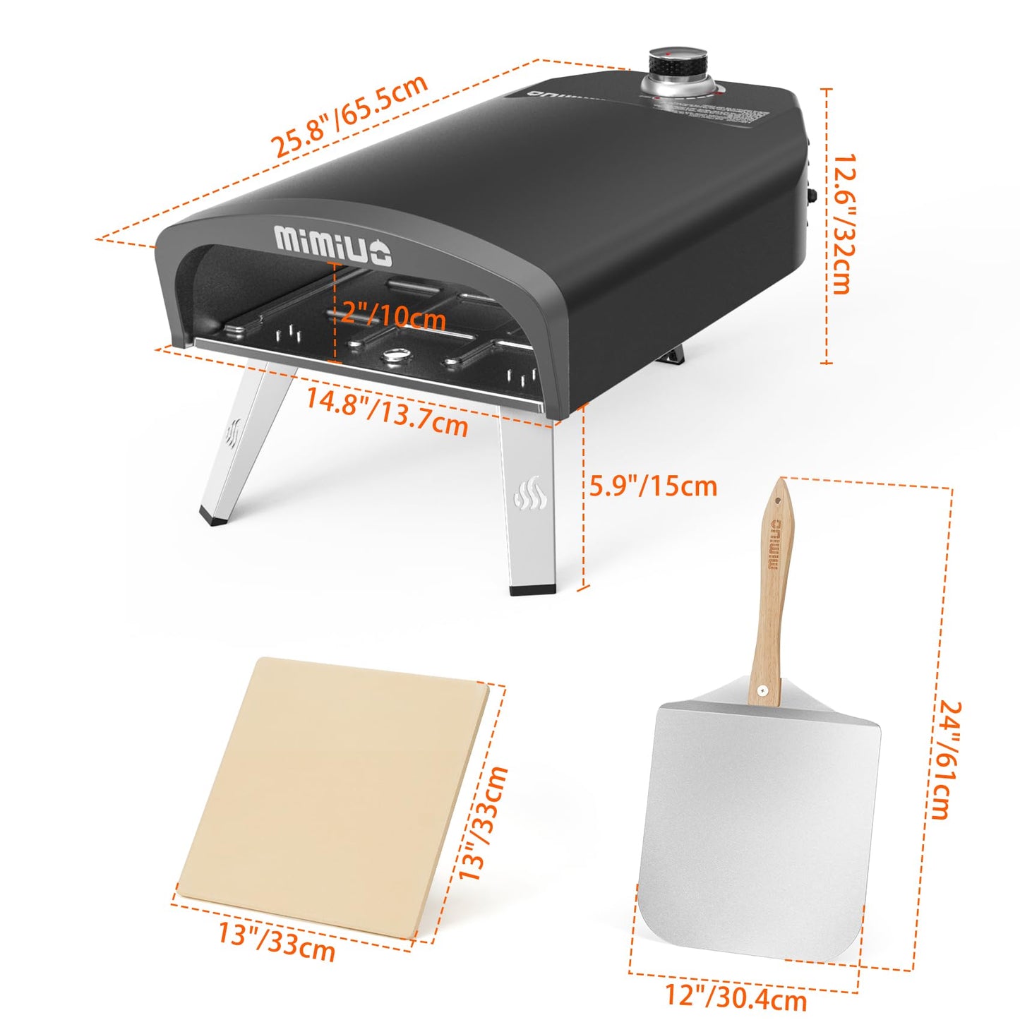 Mimiuo Gas Pizza Oven Outdoor - 33 lbs Heavy Duty Propane Pizza Stove for Outside, 60 Second Pizza - Includes 13" Square Stone Foldable Peel & Cover - Portable for Backyard Camping