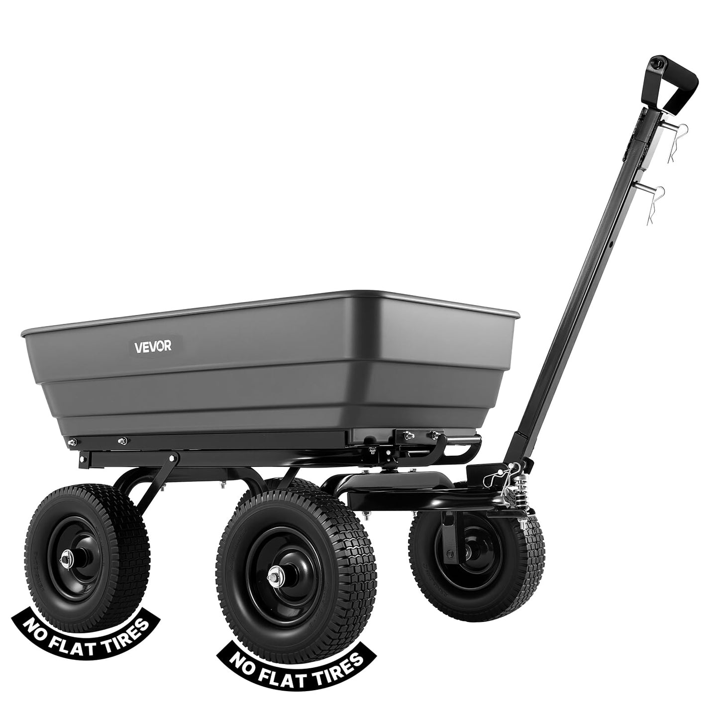 VEVOR 7 Cu.Ft 1200LBS Poly Garden Cart Dump Wagon, Heavy Duty Wheelbarrow with 2-in-1 Convertible Handle and 13" Flat Free Tires, Utility ATV Trailer Yard Dump Cart Tow Behind for Lawn Mower Tractor