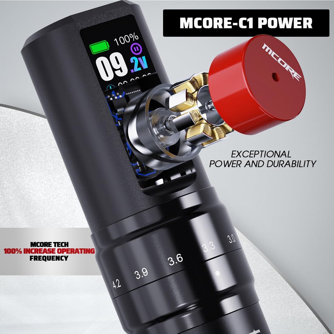 Mast Fold2 Pro Tattoo Gun Wireless Tattoo Pen Machine 2 Replaceble Batteries 2,000mAh Power Supply Mcore Rotary Motor Real Strokes Length P-076 (Gold)