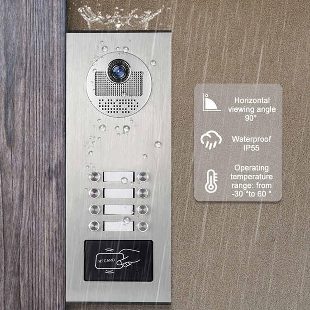 Wired Video Apartment Intercom System,2/3/4/6/8/10/12 Units 7 inch Monitor Video Door Phone Kit,Indoor Outdoor Video Doorbell, ID Card Unlock, 2 Way Audio for Home (for 8 Family)