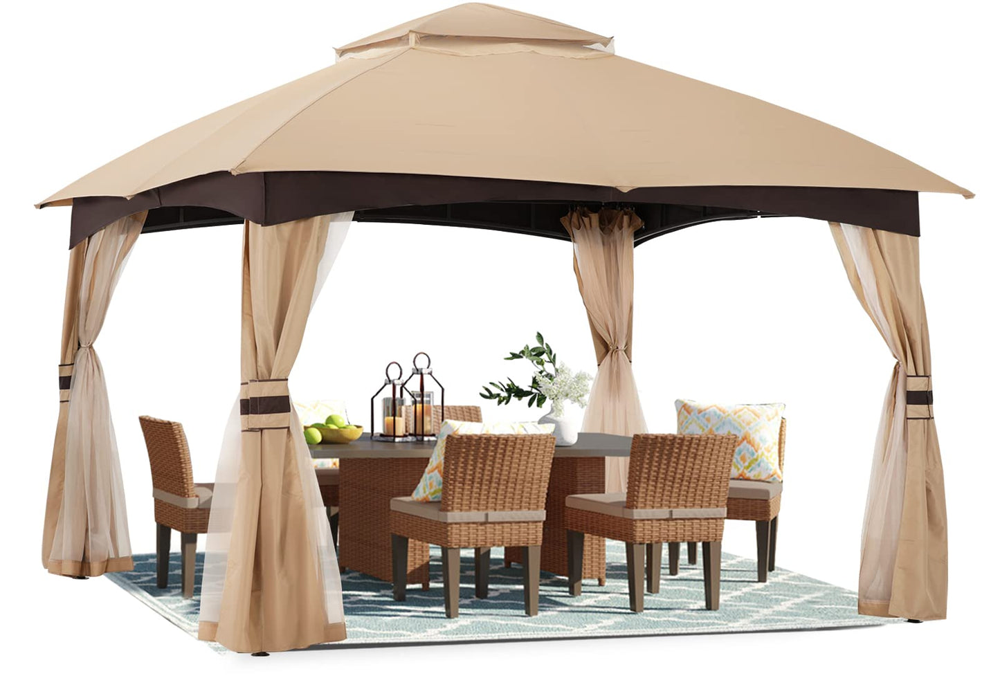 ABCCANOPY 8x8 Outdoor Gazebo - Patio Gazebo with Mosquito Netting, Outdoor Canopies for Shade and Rain for Lawn, Garden, Backyard & Deck (Beige)