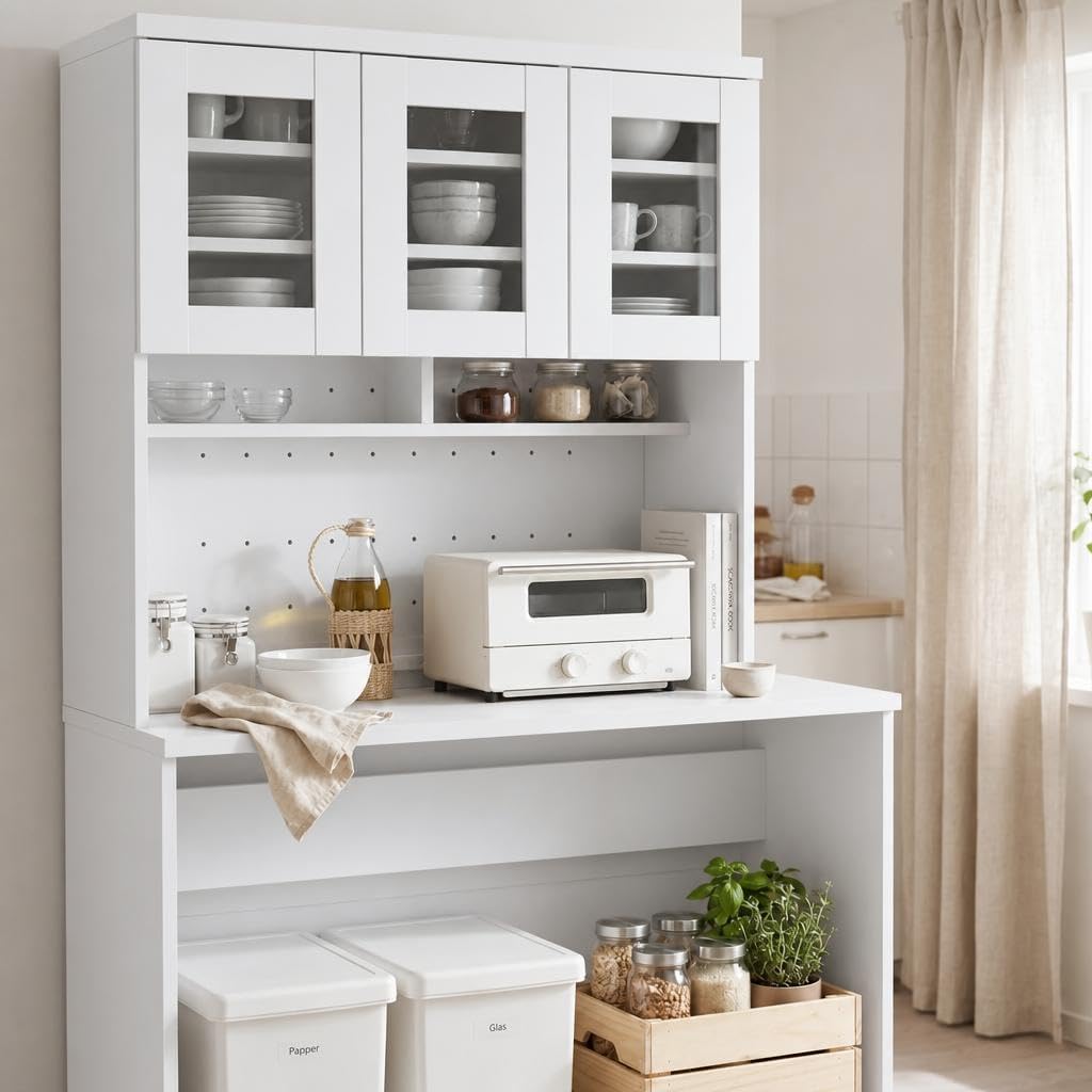 Garvee 71.5" Kitchen Cabinet with Trash Can Storage, Kitchen Trash Can Cabinet with Microwave Stand, 35.4" Wide Kitchen Pantry with Garbage Storage for Dining Room