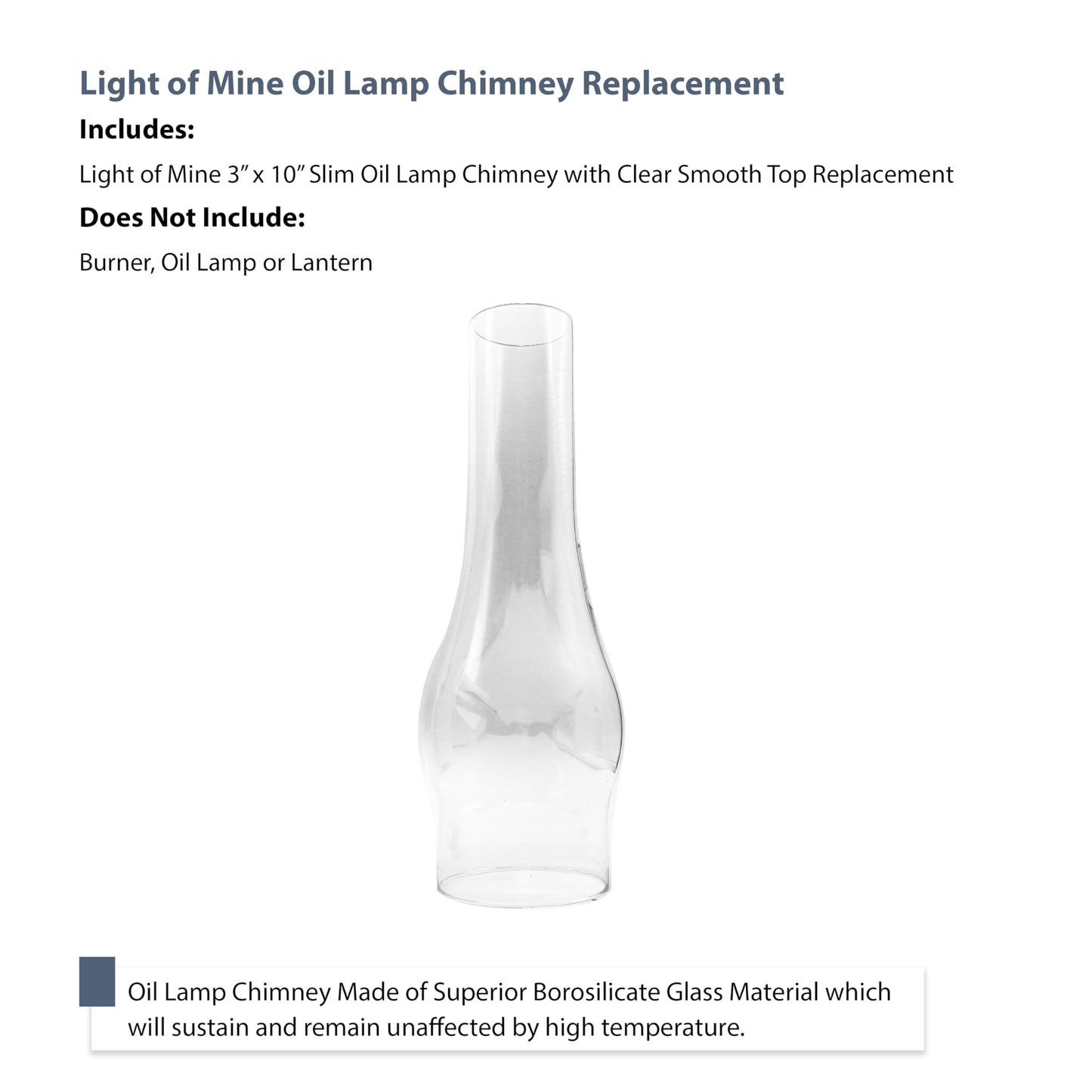 LIGHT OF MINE Slim Oil Lamp Replacement Chimney, 3inx10in, Clear Glass, Model PARE-CHIMN
