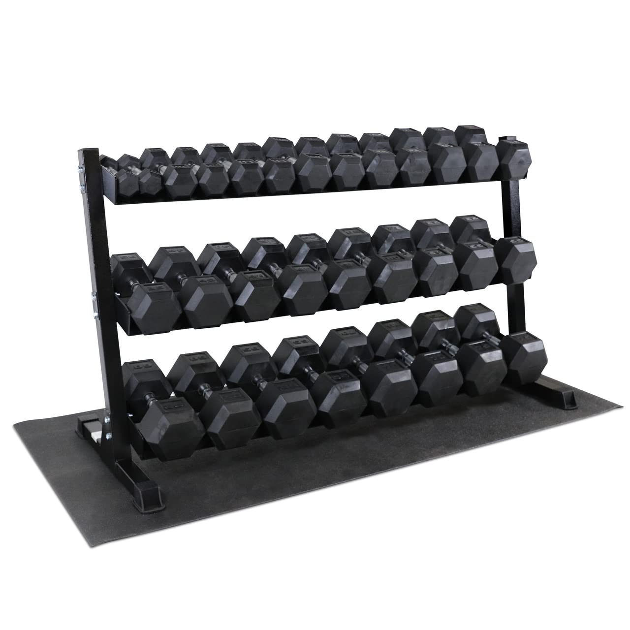 WF Athletic Supply Rubber Coated Hex Dumbbell Set, Multiple Choices Available - Dumbbells with Rack Stand and Mat, or Dumbbells Only (200/550/1200/2100/3000 LB)