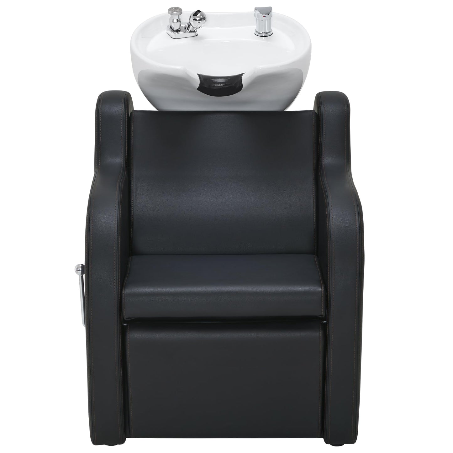 BarberPub Backwash Shampoo Unit with Leg Rest, Adjustable Ceramic Hair Wash Bowl Sink and Chair Set for Salon, Barbershop, Home Salon 9312 (Black)