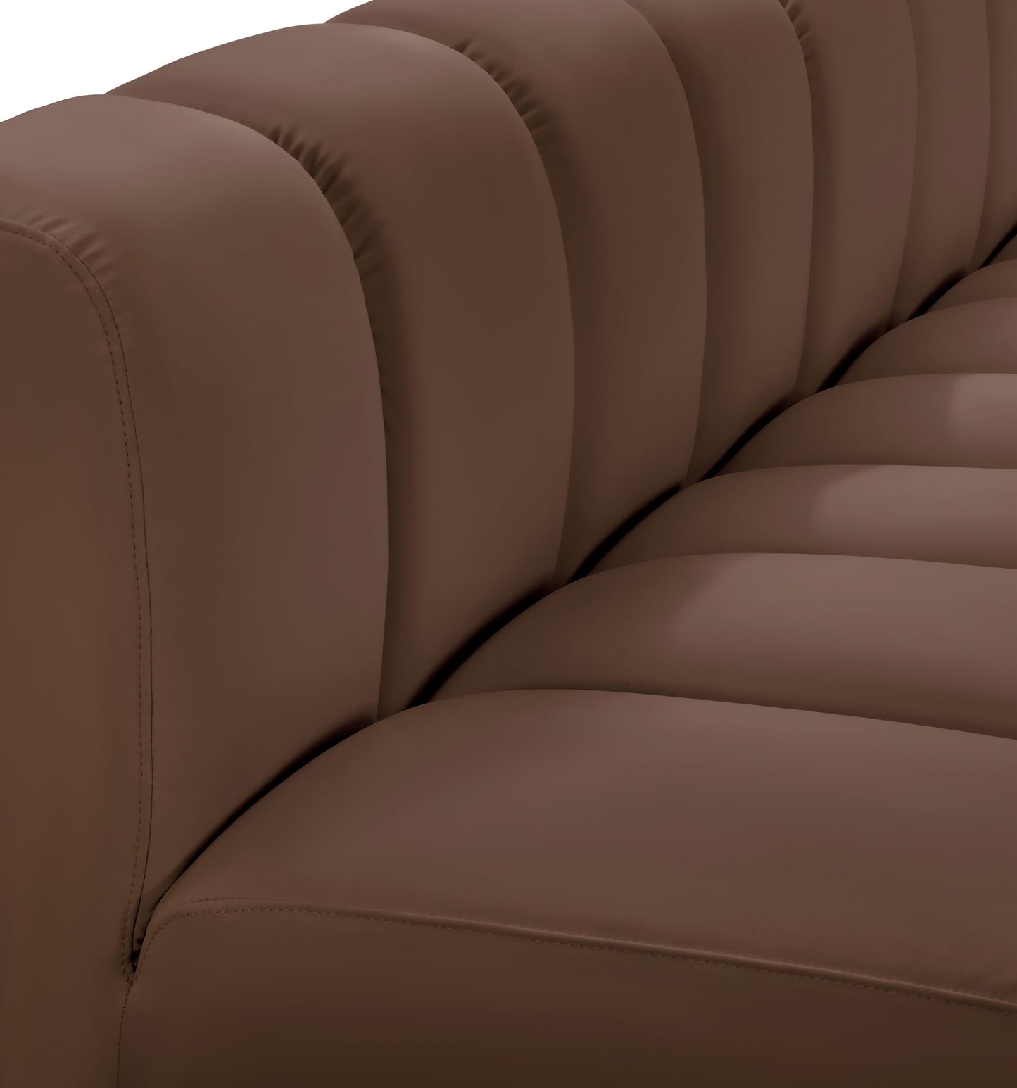 Meridian Furniture 101Brown-S2B Arc Collection Modern | Contemporary Modular Sofa with Soft Brown Vegan Leather, Deep Channel Tufting, Modular Design, 60" W x 33" D x 30" H, Brown