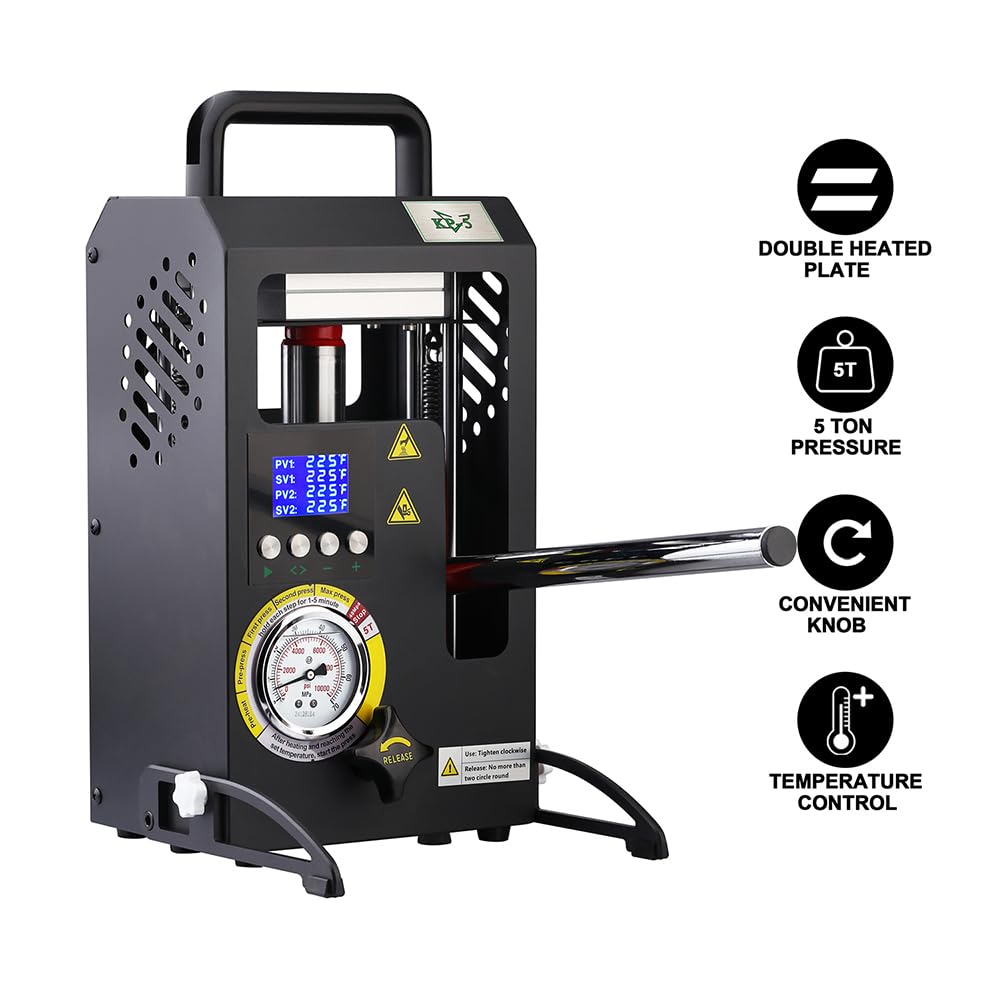 5T Hydraulic Heat Press Machine with 5Tons Dual Heating Plates 4.1x4.7 Inches Manual Heat Press Machine with Temperature Controller LCD Screen