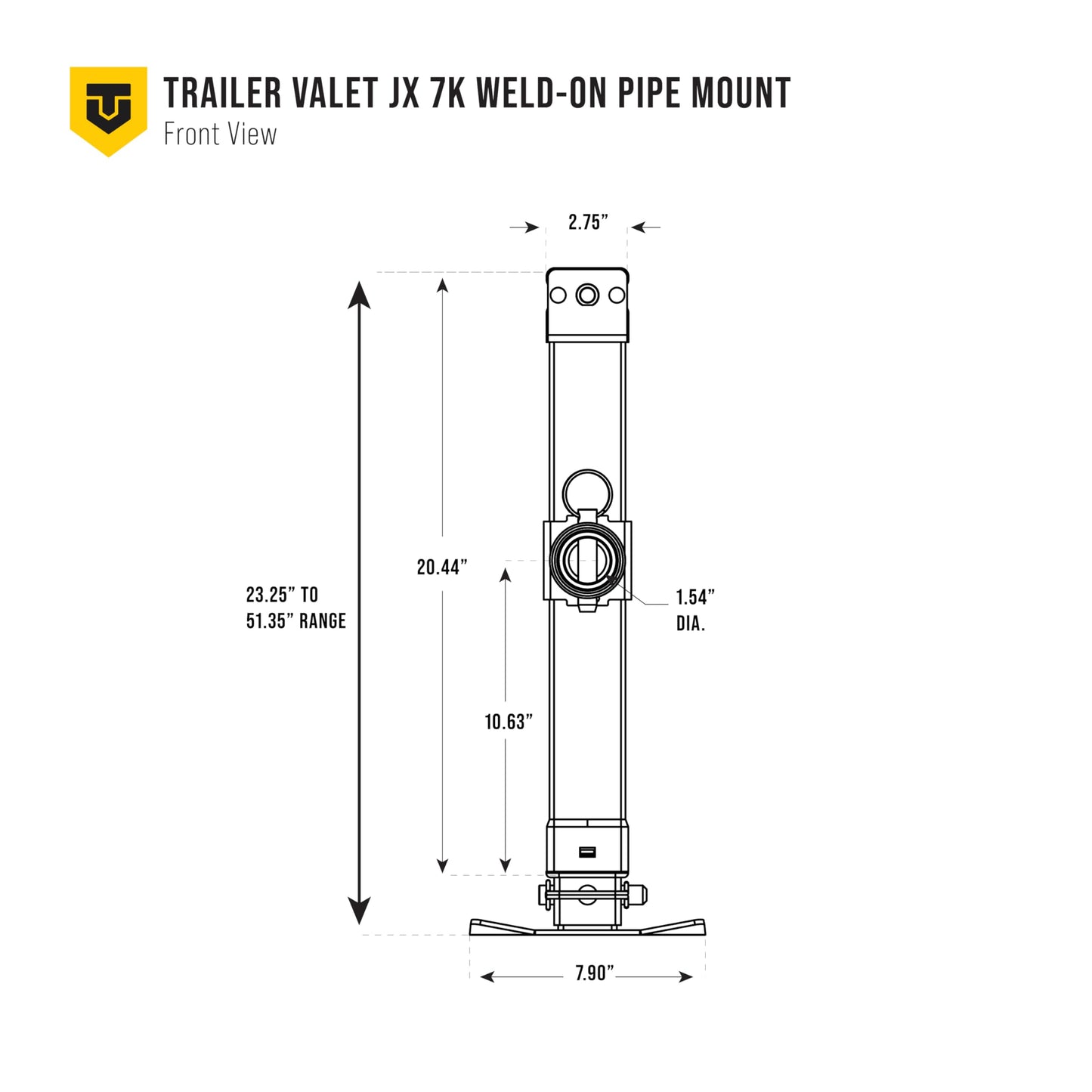 Trailer Valet TVJX7-P Direct Pipe Welded Jack – 7,000 lbs Capacity – Manual & 20–24V Drill-Powered Operation – Heavy-Duty Weld-On Jack with Drop Leg, Safety Pin, and Crank Handle