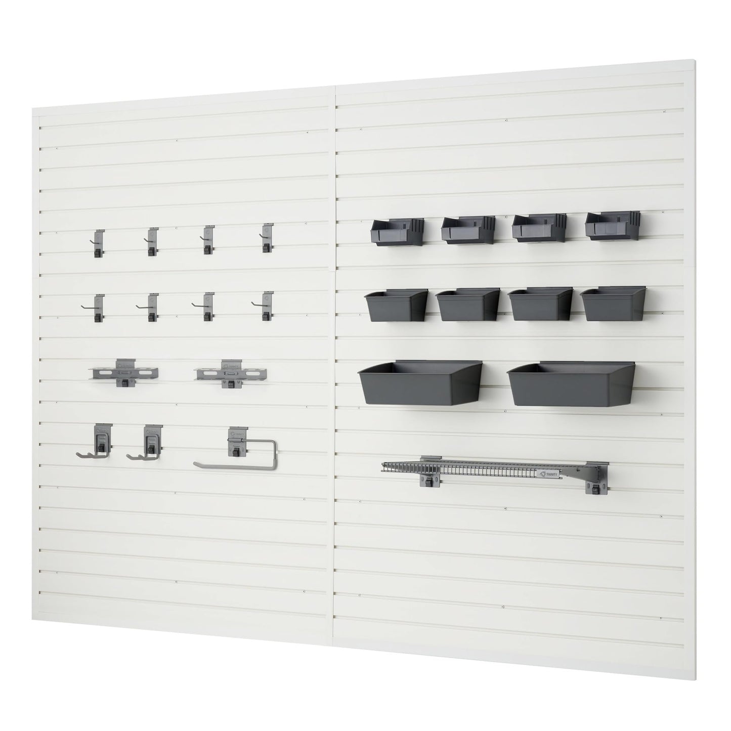 TRINITY 48 Sq Ft Modular Slatwall Panels Kit, Garage Organization and Storage System, Includes 24 Garage Organizer Accessories, 3600 lb Total Capacity, White PVC, Stud Mount Hardware Included