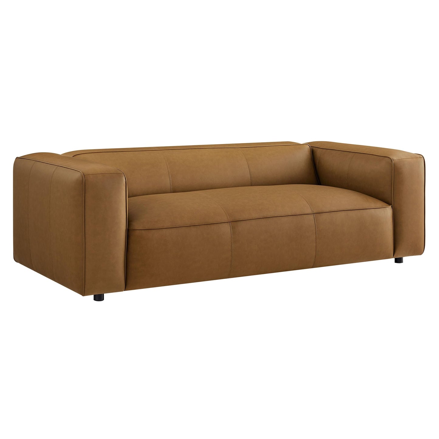 Modway Auren Vegan Leather Sofa in Camel - Faux Leather 3 Seater Couch - 88 Inch Comfy Modern PU Leather Sofa - Oversized Mid Century Modern Couch for Living Room, Apartment, Loft