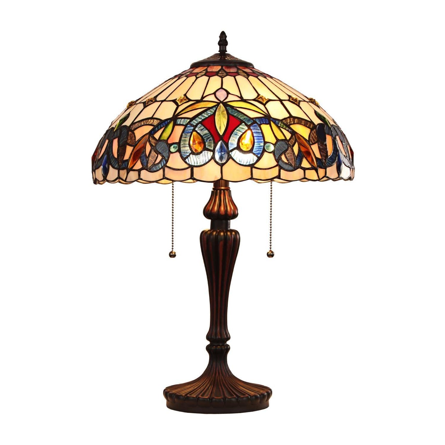 Chloe Lighting Tiffany-Style Table Lamp, Multicolor Glass, 16in  Wide, Model CH3T353BV16-TL2, Dark Bronze Finish