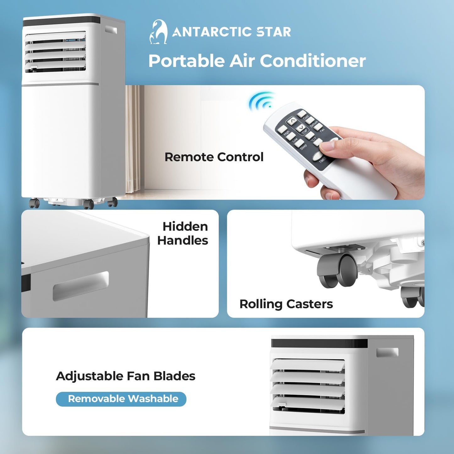 Antarctic Star 10000BTU Portable Air Conditioner 3-in-1 with 24H Timer，Sleep Mode, Dehumidifier, 2 Fan Speeds, Fast Cooling AC Unit with Remote, Digital Display for Home/Office