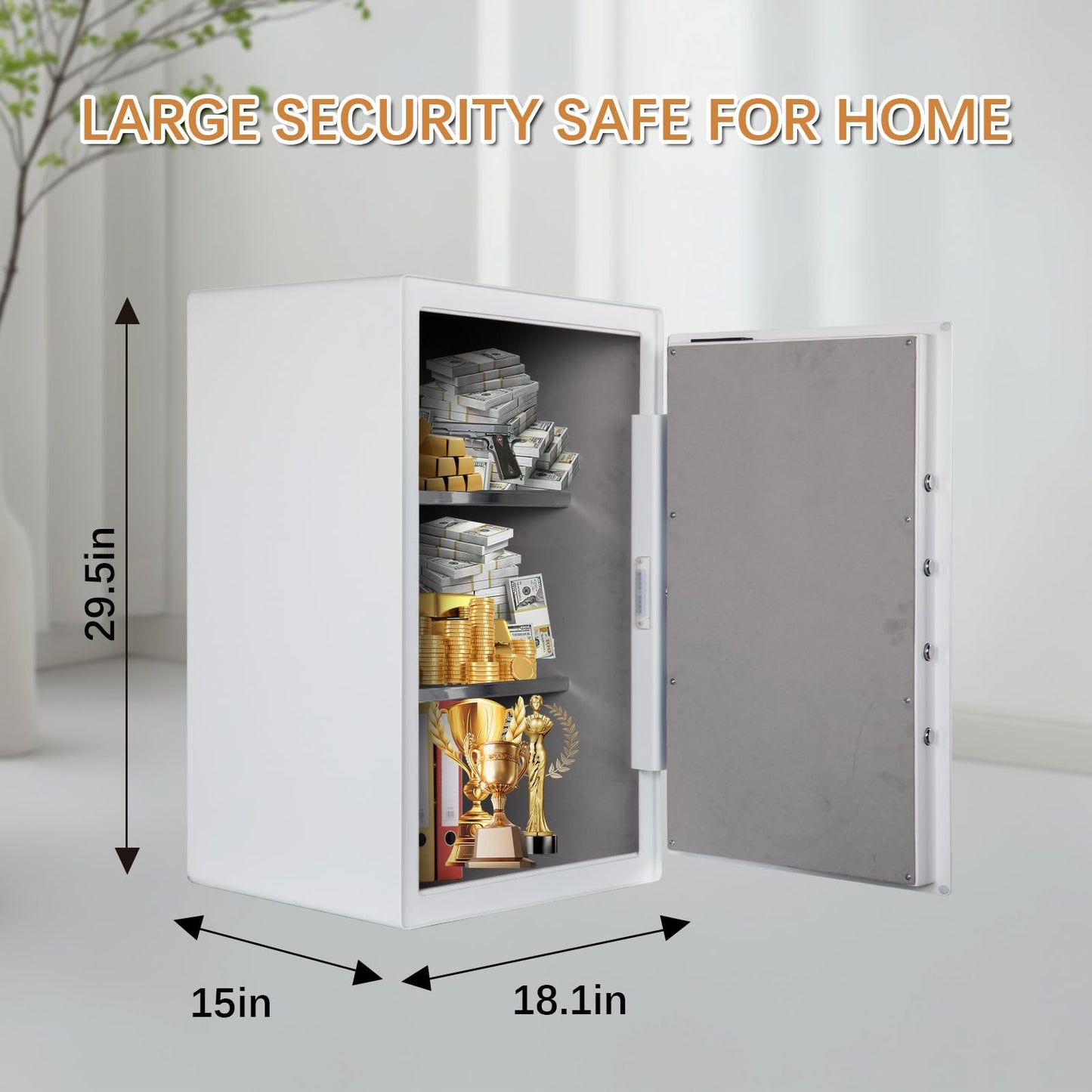 VALINIRT 4.7 Cu.Ft Large Home Safe,with Fireproof Waterproof Bag, Heavy Duty Fingerprint Security Safe, Built-In Drawer and Removable Shelf for Storing Valuables