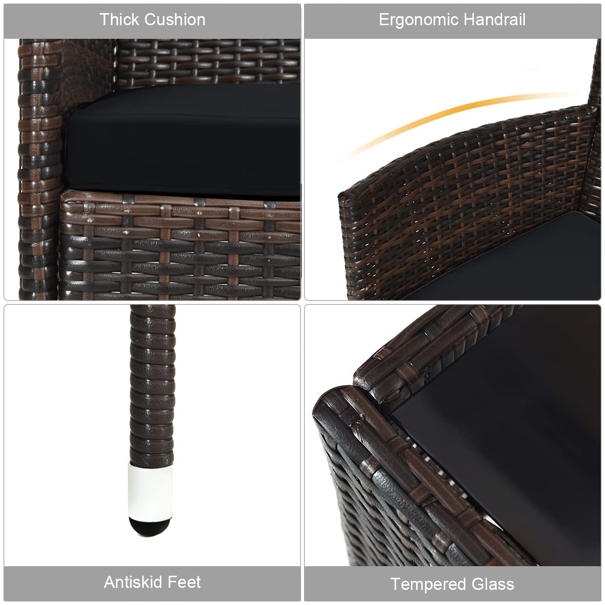 COSTWAY 8PCS Rattan Patio Furniture Set, Outdoor Wicker Rattan Chairs with Coffee Table, Rattan Cushioned Conversation Set for Backyard Balcony Porch Poolside, Black
