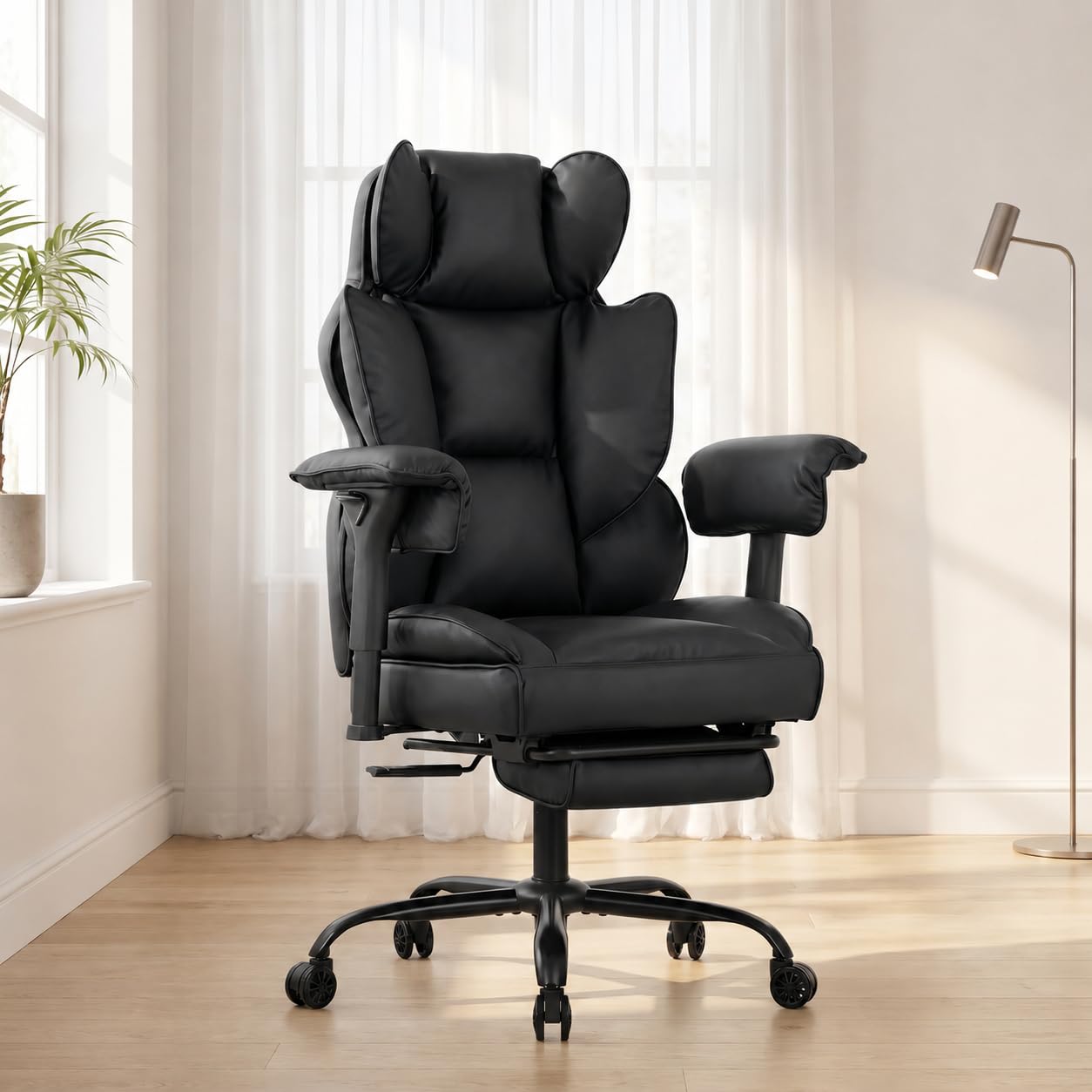 ATMILD Big and Tall Gaming Office Chair 400lbs - Heavy Duty Ergonomic Computer Desk Chair with Footrest, Adjustable Armrests, High Back PU Leather with Racing Style (Black)