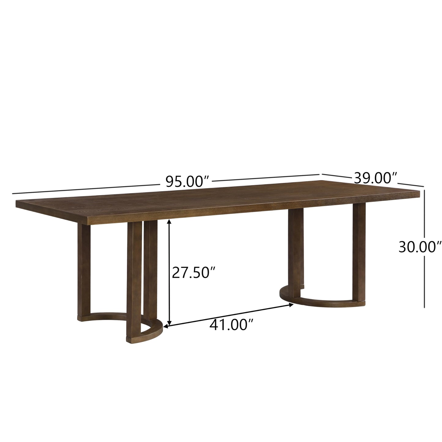 Christopher Knight Home Evat 95 Inch Dining Table for 6-8 People, Modern Kitchen Table with U-Shaped Legs, Large Wooden Rectangular Farmhouse Dinner Furniture for Dining Room, Home Office, Walnut