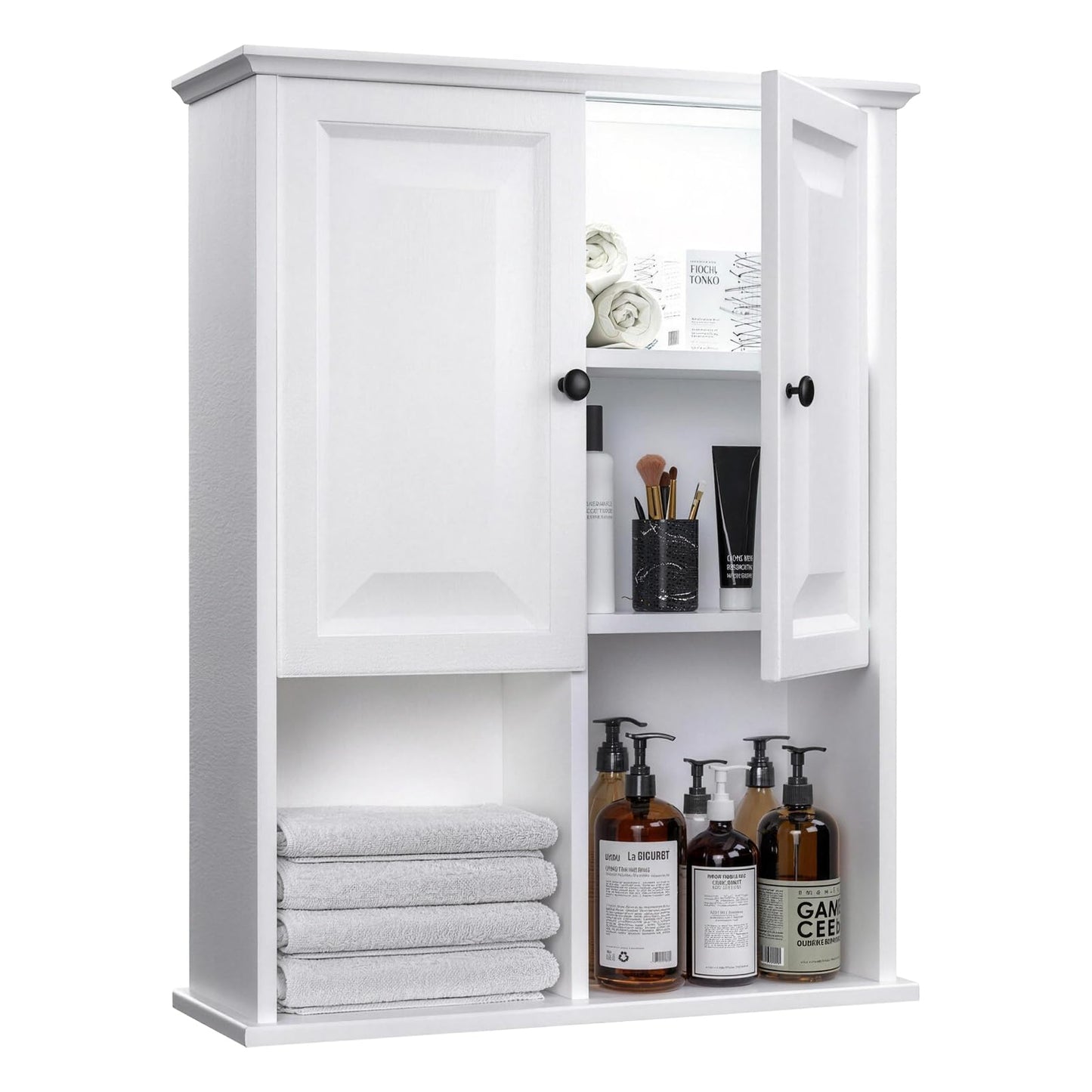 HAIOOU Bathroom Wall Cabinet with Motion Sensor Light, Wooden Medicine Cabinet Wall Mounted, Over the Toilet Bathroom Storage Cabinet with Soft Close Hinges and Adjustable Shelf - Modern White