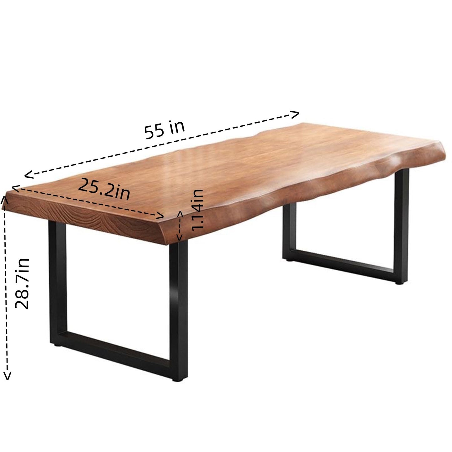 quanzhoulong Stylish Solid Wood Office Desk with Sturdy Metal Base - Durable Multi-Size Executive Computer & Dining Table - Perfect for Home Office & Work Environments (Brown, 55.12in)