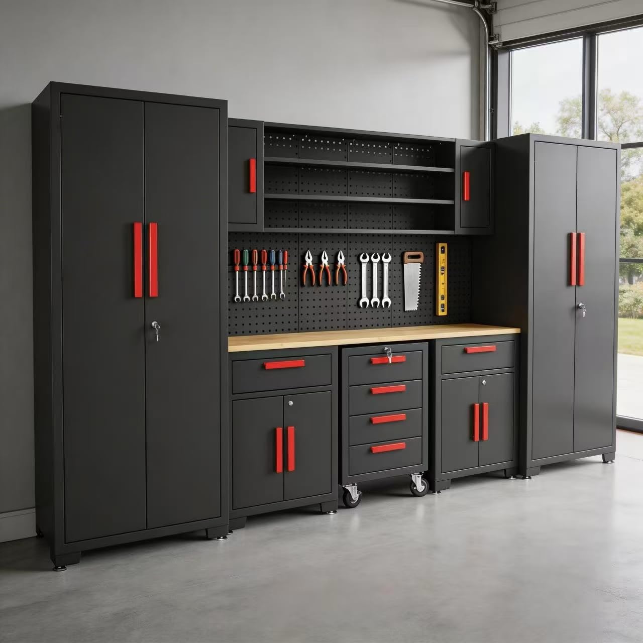 Torin Garage Storage Cabinets System, 8-Pcs Workshop Cabinet Set in Black