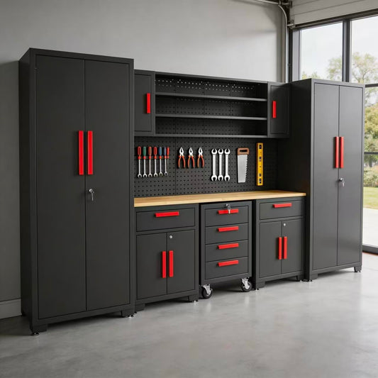 Torin Garage Storage Cabinets System, 8-Pcs Workshop Cabinet Set in Black