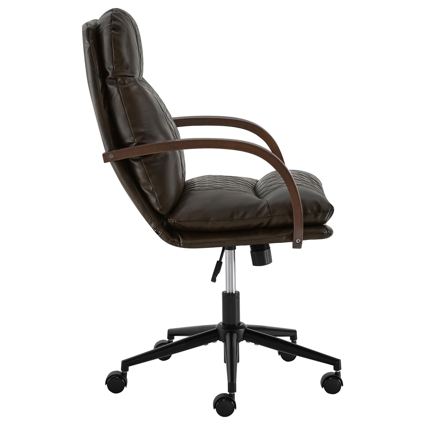 KISLOT Home Office Desk Chair, Ergonomic Office Chair with Lumbar Support, Adjustable Swivel Computer Chair with Wheels, Faux Leather Executive Task Chair with Wood Arms, Espresso