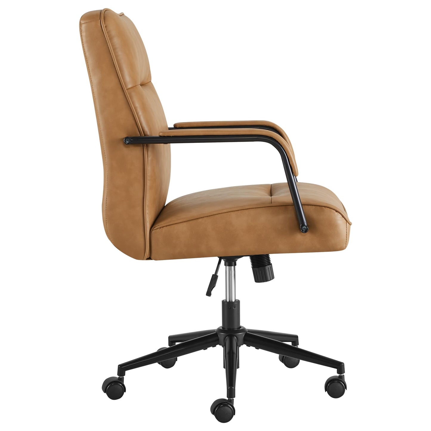 KISLOT Ergonomic Home Office Chair with Lumbar Support, Adjustable Swivel Modern Desk Chair with Wheels, Faux Leather Computer Chair with Padded Arms, Comfy Executive Office Chair, 2 PCS, Camel Brown