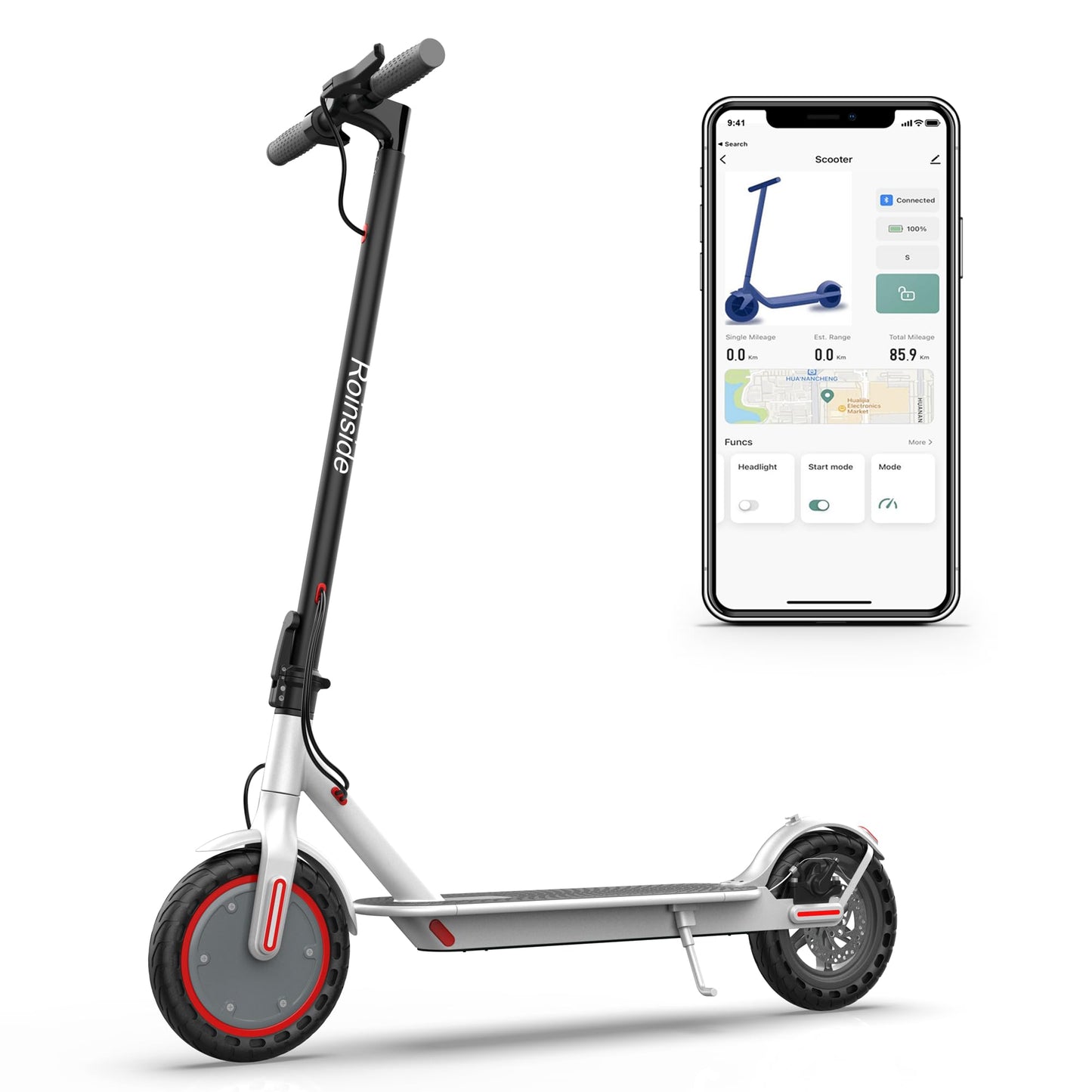 Roinside Scooter for Adults- 8.5" Solid Tires/350W Motor, 19 MPH Digital Display, Up to 21 Miles Long-Range Commuting Folding E-Scooter for Adults with Dual Braking System, App