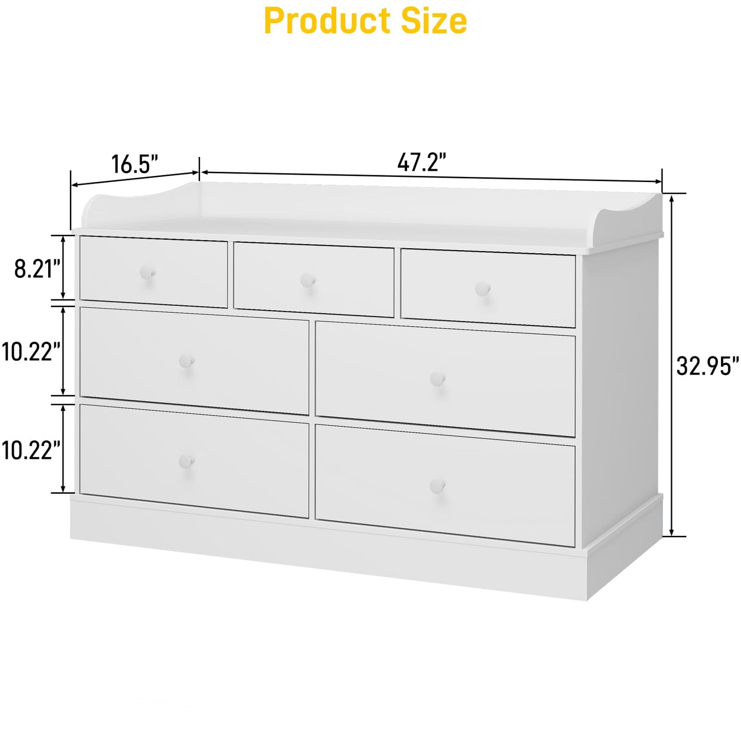 Vabches Kids Dresser Cabinet with 7 Drawers, Changing Table for Nursery, White Chest of Drawers, Baby Dresser, Kids Bedroom Furniture, Nightstand for Child’s Room, White