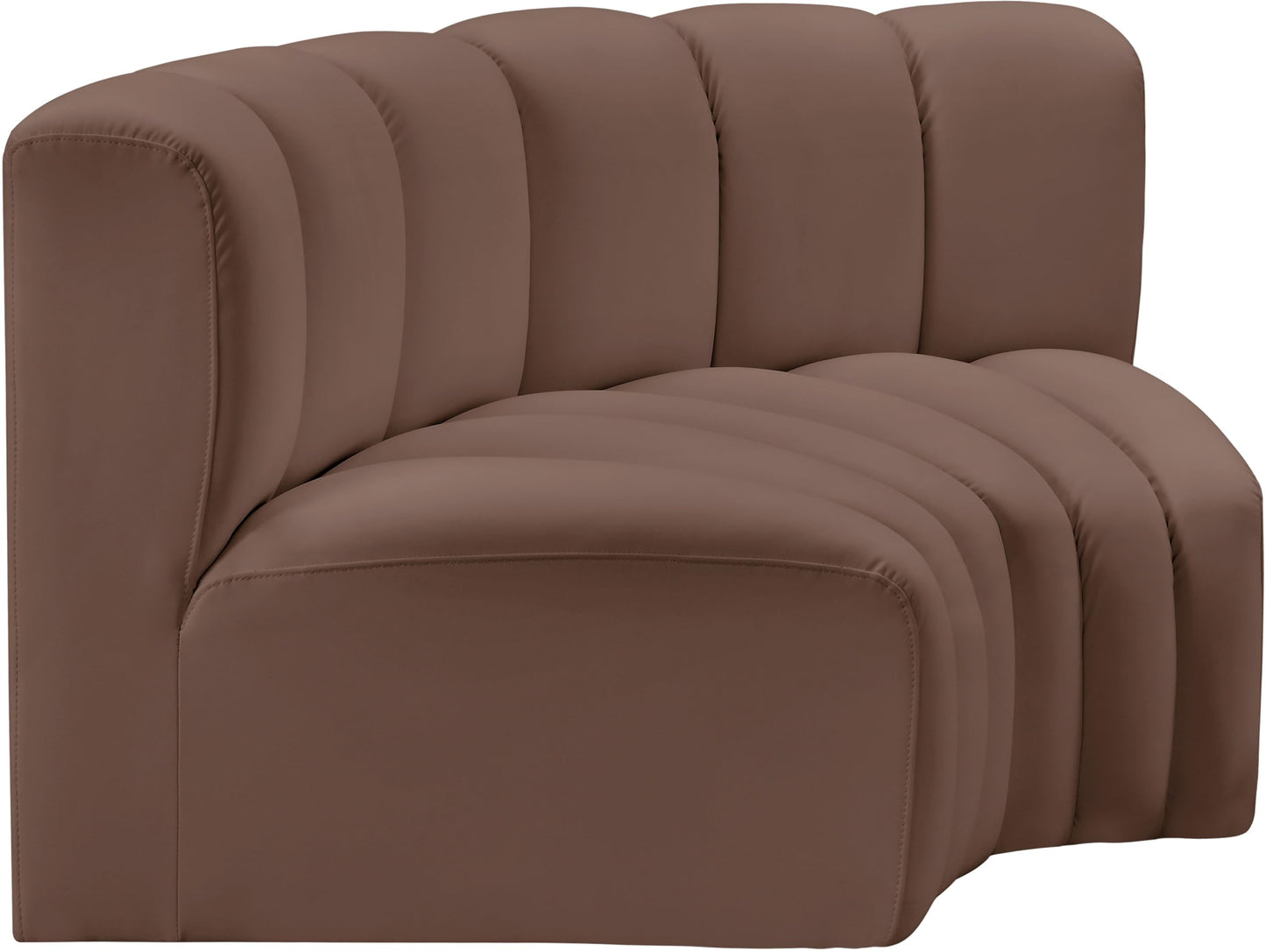 Meridian Furniture 101Brown-S2B Arc Collection Modern | Contemporary Modular Sofa with Soft Brown Vegan Leather, Deep Channel Tufting, Modular Design, 60" W x 33" D x 30" H, Brown