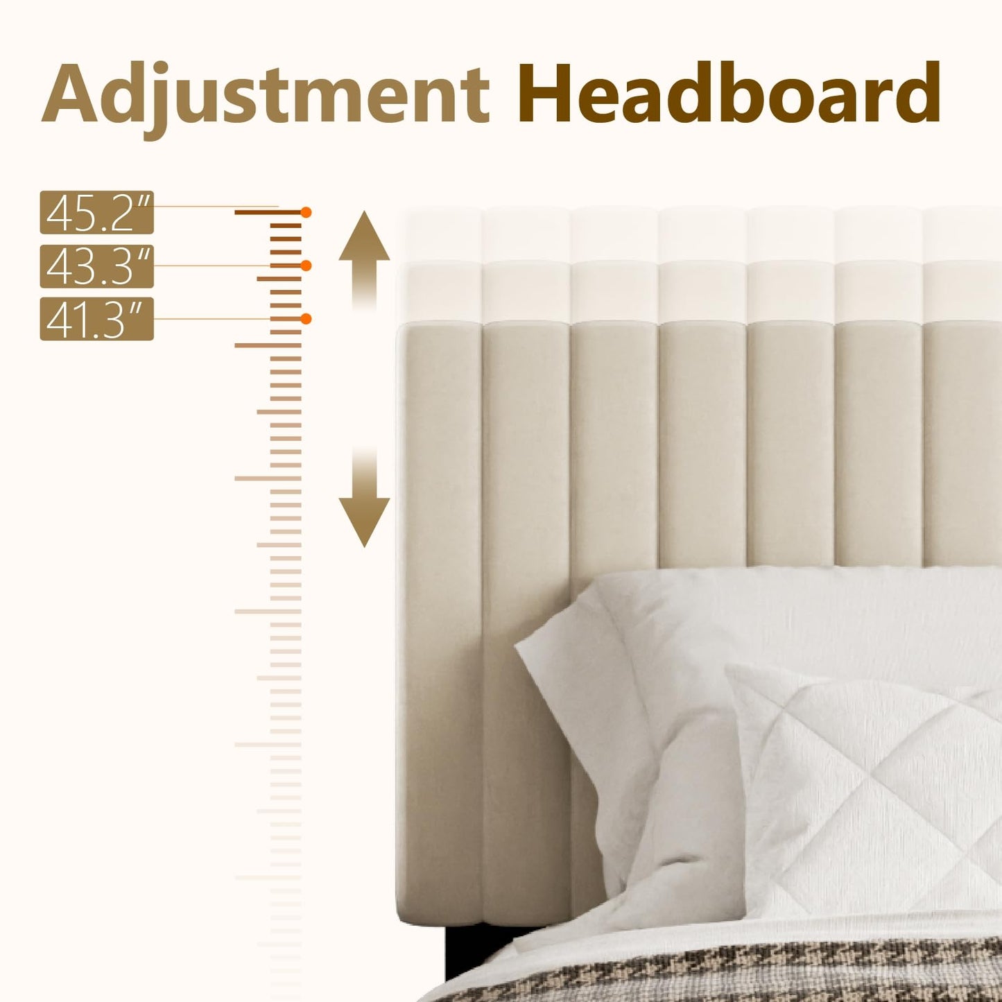 Sismplly Queen Size Bed Frame with Velvet Upholstered Headboard, Platform Bed with Strong Wood Slats, Mattress Foundation, Box Spring Optional, Easy Assembly, Beige