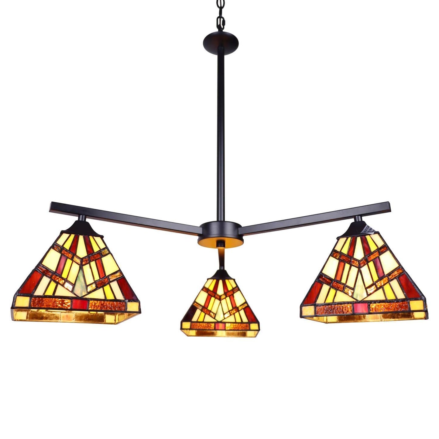 Chloe Lighting Vincent Mission Tiffany-Style Chandelier 3 Light 27in Wide Blackish Bronze Multicolor Glass Model CH3T523BM27-EE3