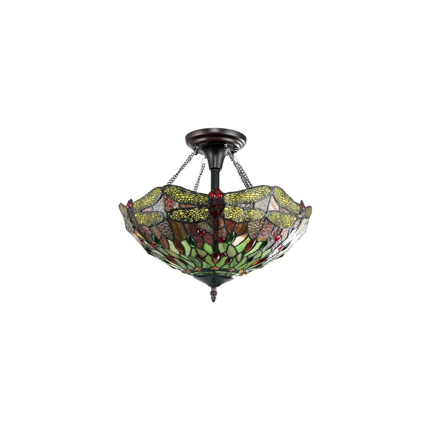 Chloe Lighting Empress Dragonfly Semi-Flush Light, Dark Bronze, 16in  Wide, Multicolor, Model CH3T471RD16-UF2