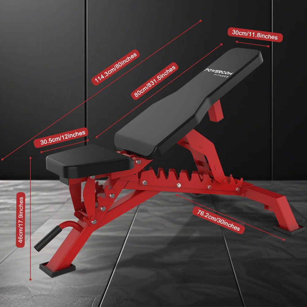 Strength Weight Bench 32 Adjustable Positions Training Benches - Heavy Duty Home Gym Equipment with 1300 LBS Weight Capacity Durable Steel Construction Incline Decline Bench for Full Body Workout (Red)