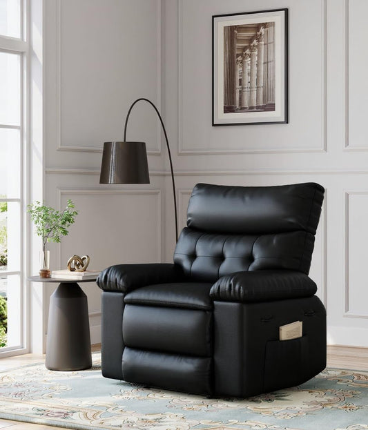 Garvee Oversized Recliner Chair Large Manual Recliner for Adults Lazy Chair PU Leather 1.5X Sponge Filling with Massage & Heat - Black