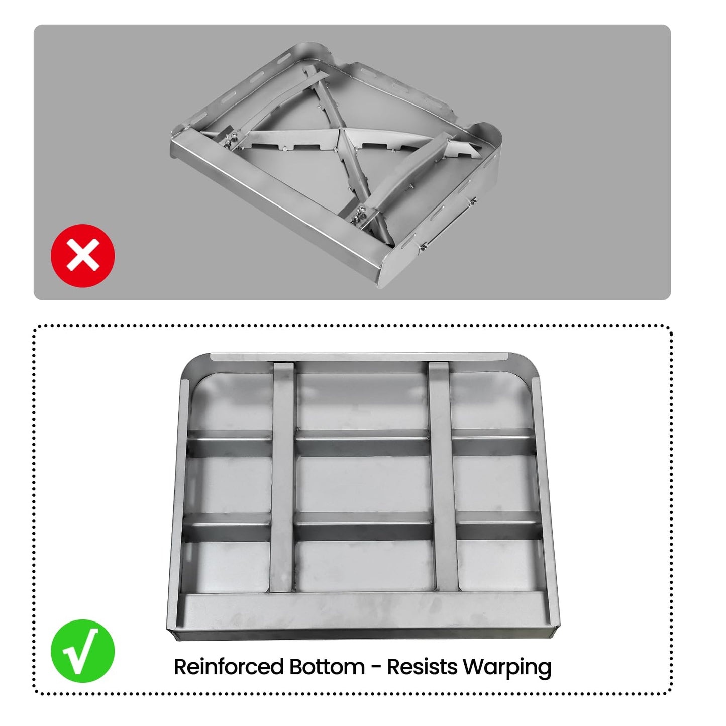 JiRiCHMi 23x16 Inch Griddle for Gas Grill Reinforced Bottom Anti Warp Detachable Handle Grease Groove Stainless Steel Flat Top for Pellet Grill and Stove Outdoor Indoor Cooking