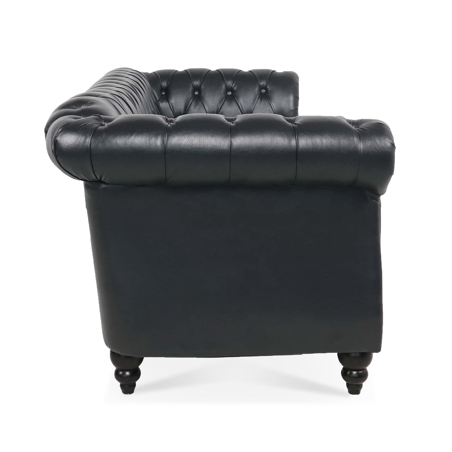 Ball & Cast 84" Chesterfield Leather Sofa with Channel Tufted Seat Back,Classic 3 Seater Couch w/Roll Arm Nailhead Trim and Upholstered,Mid Century Furniture for Living Room,Bedroom,Office,Black PU