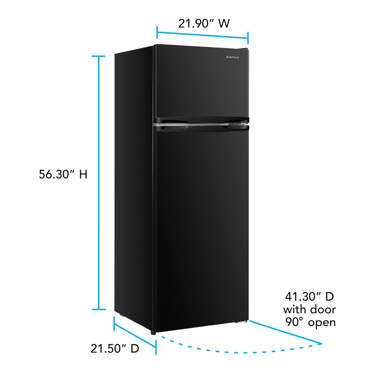 West Bend Apartment Refrigerator Freestanding Reversible Dual Doors Full Fridge with Freezer, Full-Range Temperature Control with Adjustable and Removable Door Bins and Shelves, 7.5-Cu.Ft, Black