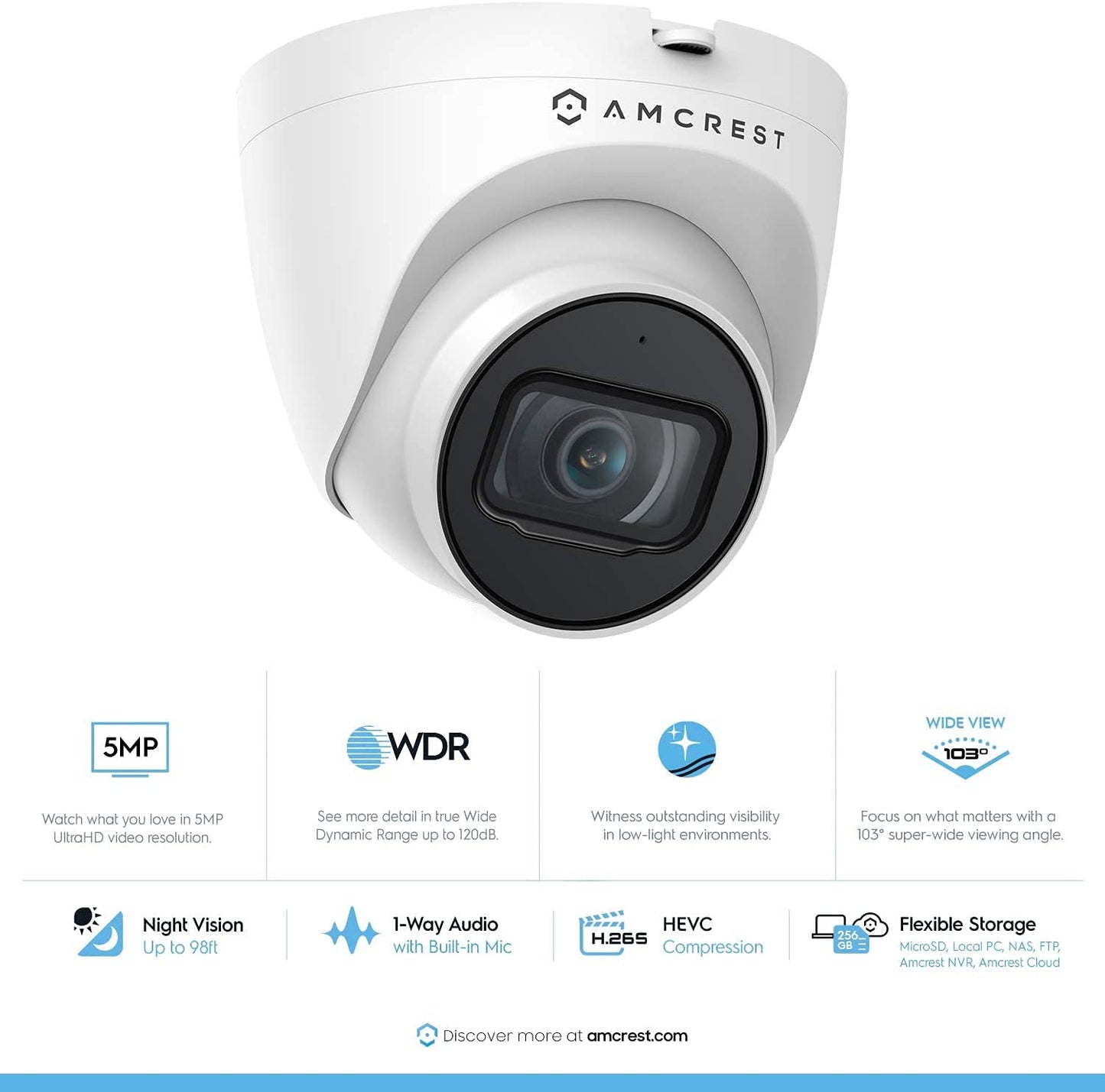 Amcrest 5MP POE Security Camera System Outdoor, 8CH POE NVR, 4pcs 5MP Turret Cameras, IP67 Metal Turret IP Cameras, Built in Mic, Pre-Installed 2TB Hard Drive, NV4108E-IP5M-T1179EW4-2TB