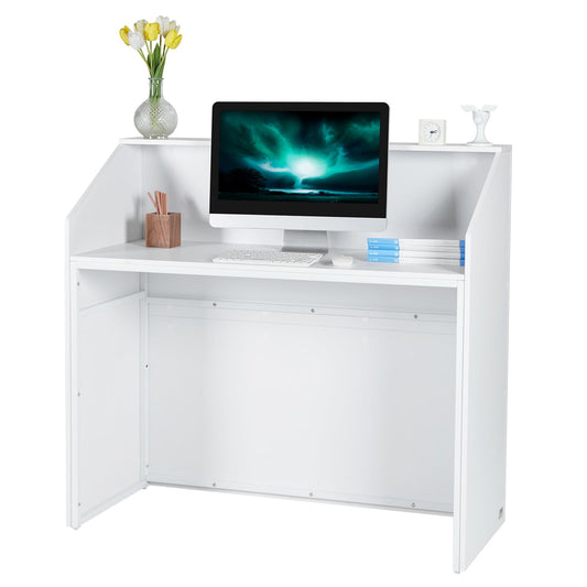Reception Desk, 46 Inch Rectangular Front Counter Table, Office Reception Desk, Retail Counter and Front Reception Counter, for Checkout, Lobby, Beauty Salon and Office, White Sturdy & Reliable Cons