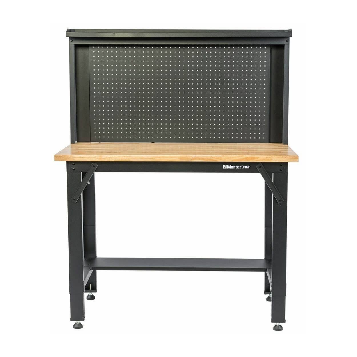 Montezuma 4' Adjustable Steel and Solid Wood Workbench Station with Pegboard and Shelf Storage