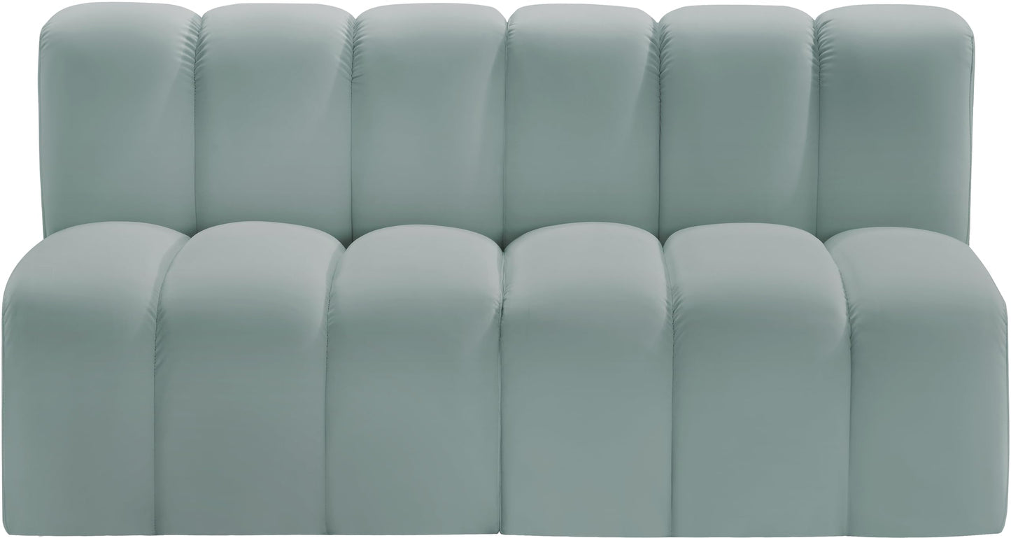 Meridian Furniture 101Mint-S2A Arc Collection Modern | Contemporary Modular Sofa with Soft Mint Green Vegan Leather, Deep Channel Tufting, Modular, 60" W x 31" D x 30" H, Mint