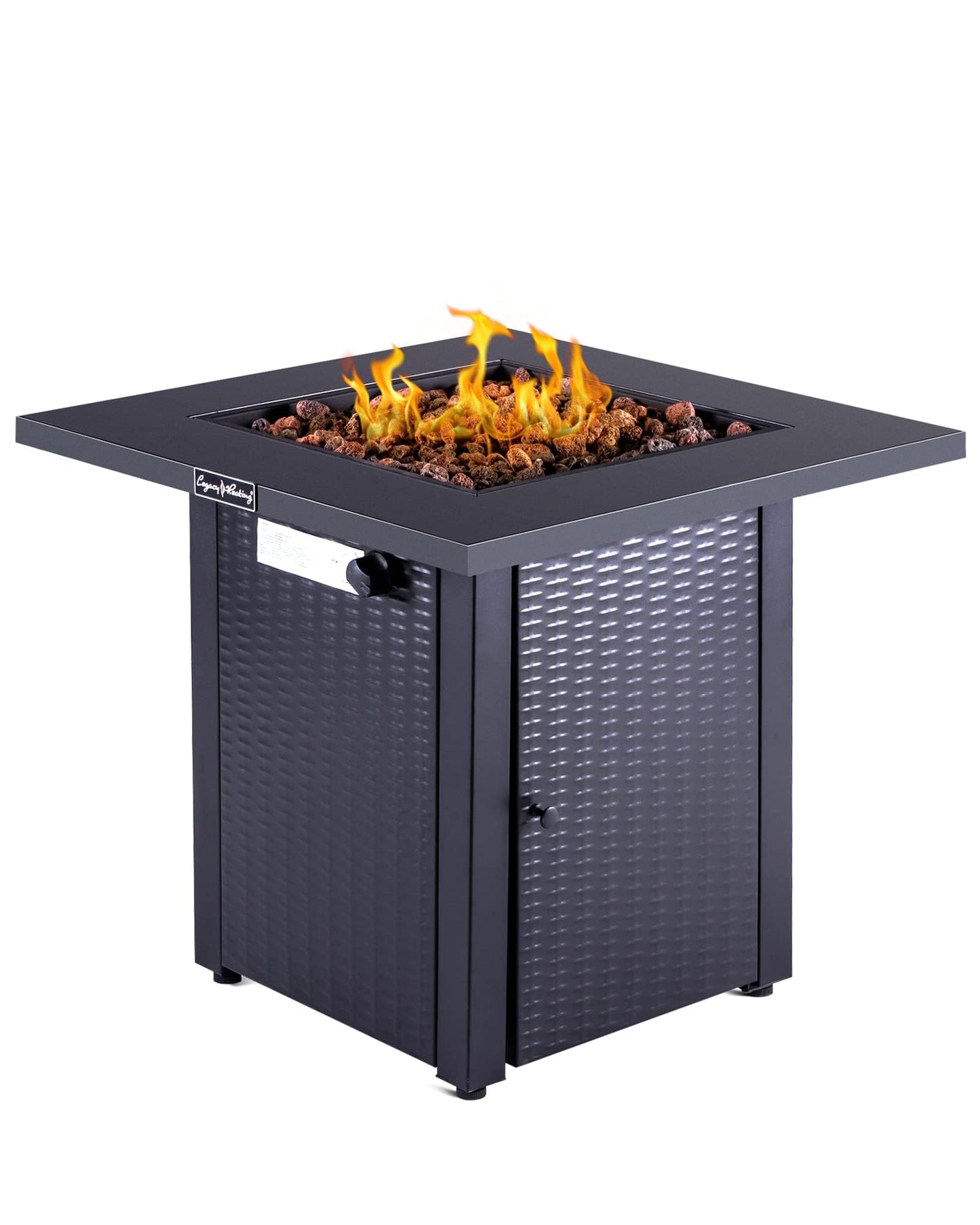 Legacy Heating 28in Propane Fire Pit Table, 50,000BTU Outdoor Gas Fire Pit, 2 in 1 Firepit Table w/Lid, Lava Rock, ETL Certified Steel Fire Table add Warmth to Parties on Backyard, Black