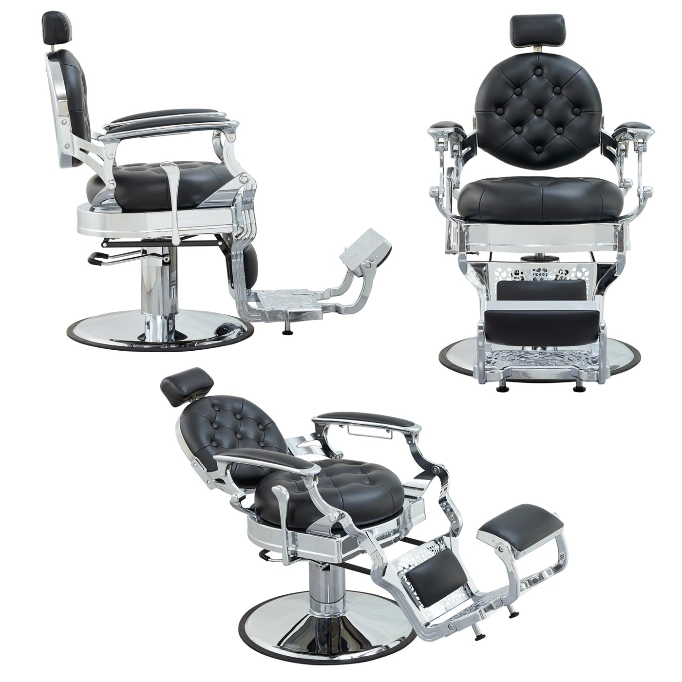 Nazalus Barber Chair Hair Salon Chair,Heavy Duty 700 LBS, for Hair Stylist Barber Beauty Tattoo Massage(Black Silver Round)