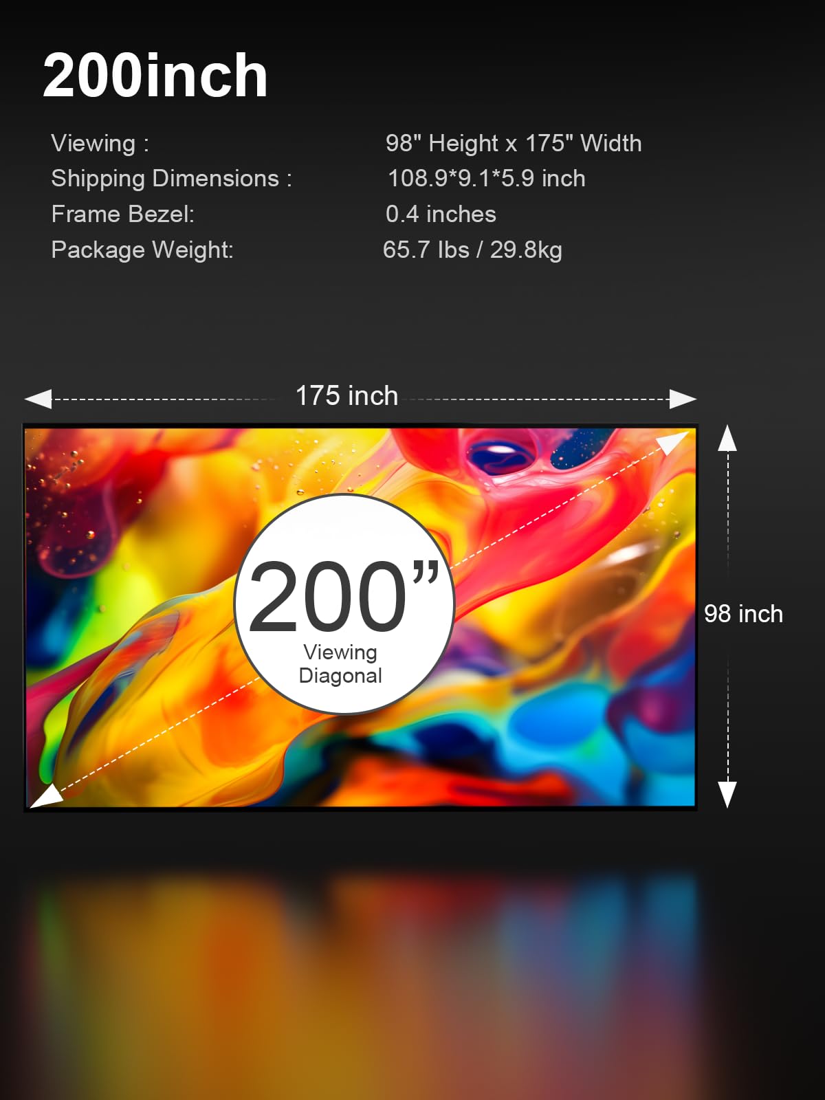 AWOL VISION 200-inch Projector Screen Fixed Frame, 1.3 dB Peak Gain, The Perfect Combo with LTV-2500, 80% Picture Quality Improved, 4K / 8K Ultra HD, Active 3D Wall Mount Projector Screen, MW-200