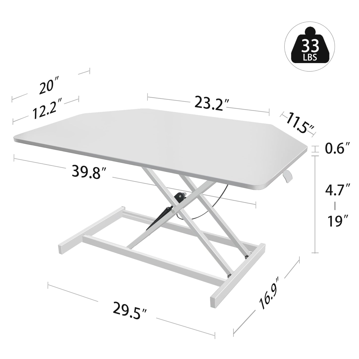 Aconcept 40 inch White Corner Height Adjustable Standing Desk Converter, One-Click Sit to Stand up Desk Riser, Pre-Assembled for Dual Monitor and Laptop Workstation