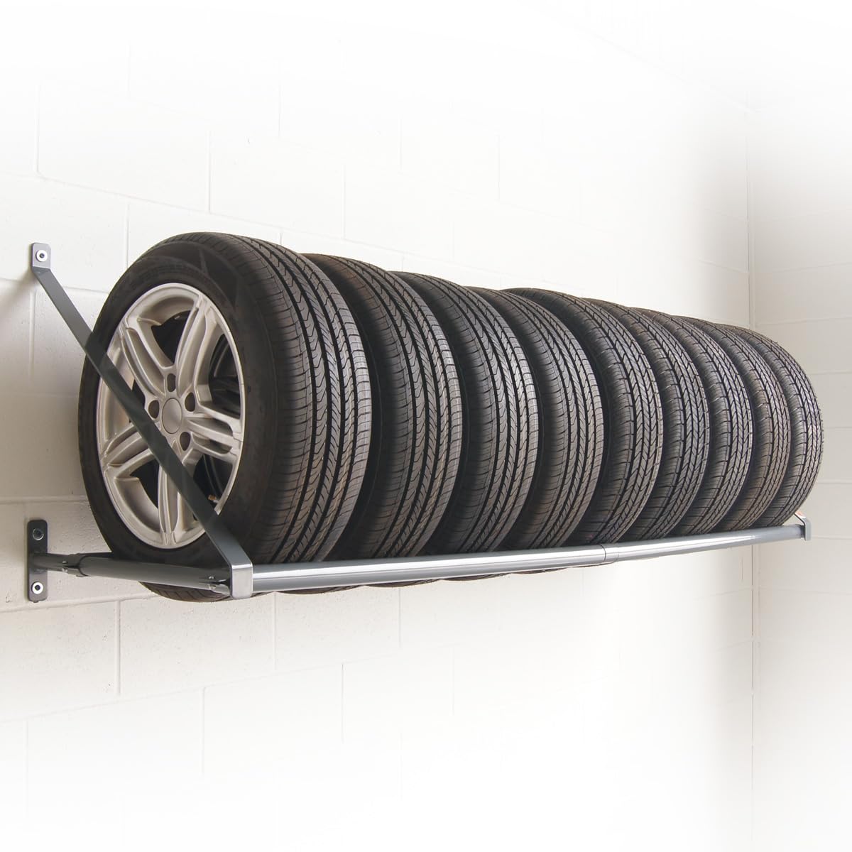 Martins Industries Wall-Mount Tire Rack – Heavy-Duty Steel Storage for 8 Tires | 500 lb Capacity | Fits Up to 34" OD | Adjustable Crossbar | SUV & Light Truck Tire Holder