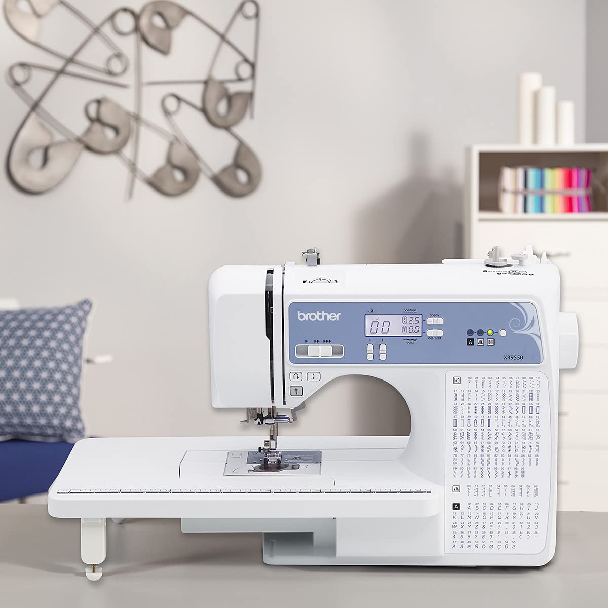 Brother XR9550 Sewing and Quilting Machine, Computerized, 165 Built-in Stitches, LCD Display, Wide Table, 8 Included Presser Feet, White