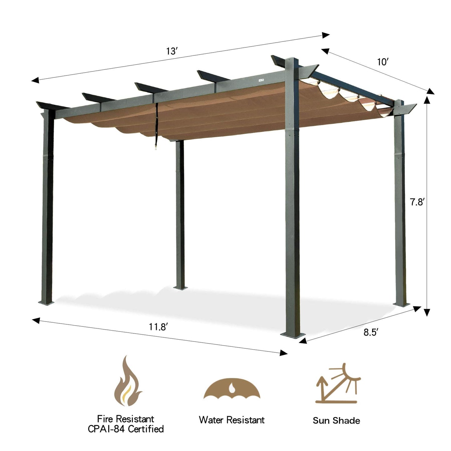 Domi Outdoor Living 10’ X 13’ Outdoor Retractable Pergola with Weather-Resistant Canopy Aluminum Garden Pergola Patio Grill Gazebo for Courtyard
